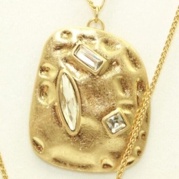 Lane Bryant Double long length Statement Necklace Gold Raw Stone New with Tags C - Picture 3 of 8